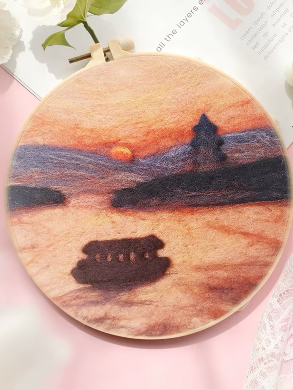 Needle Felting Sunset Landscape DIY Kit With Bonus Tools